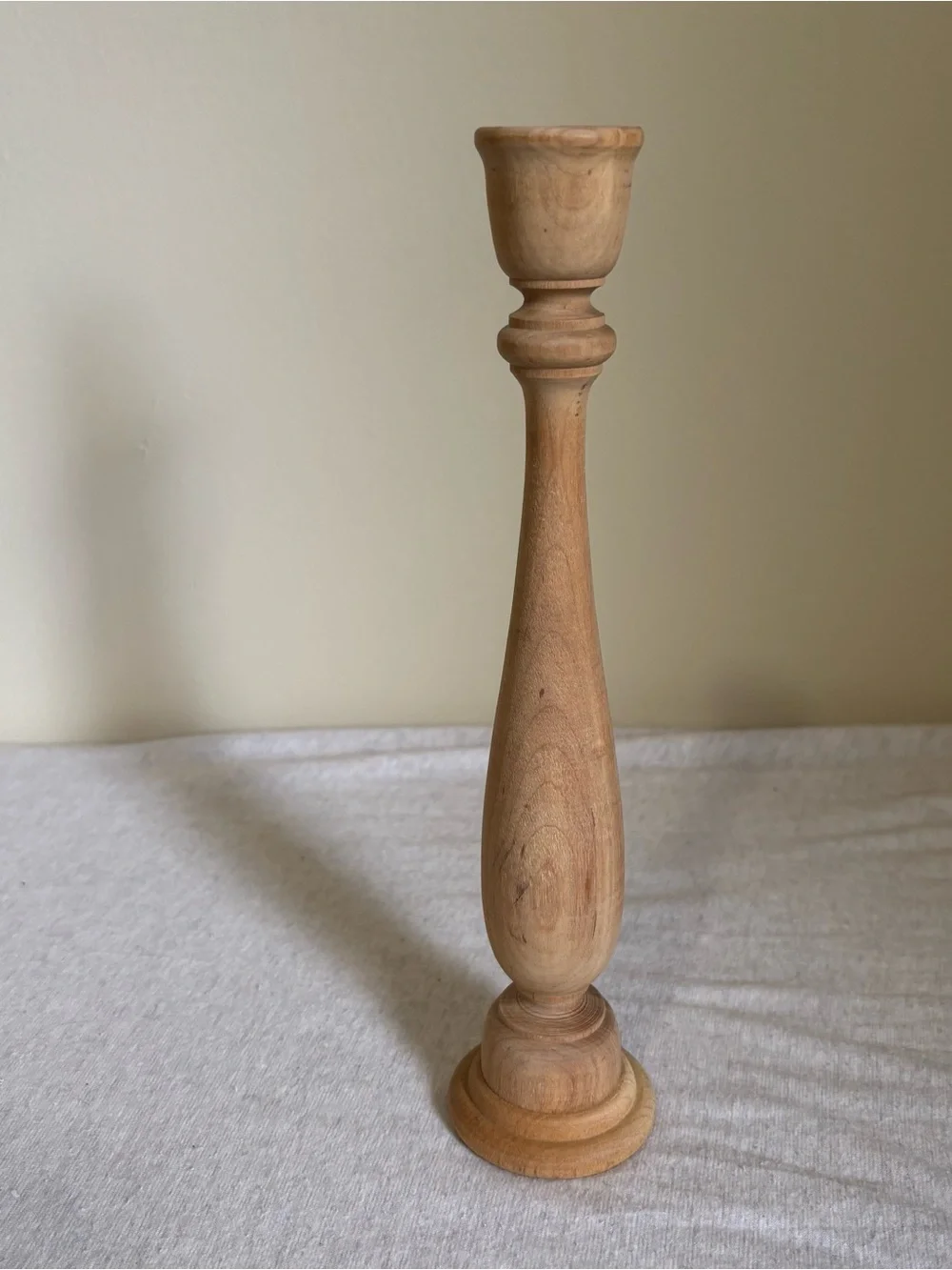 Sculptural Natural Wood Turned Candlestick Holder 11” Primitive Rustic Decor
